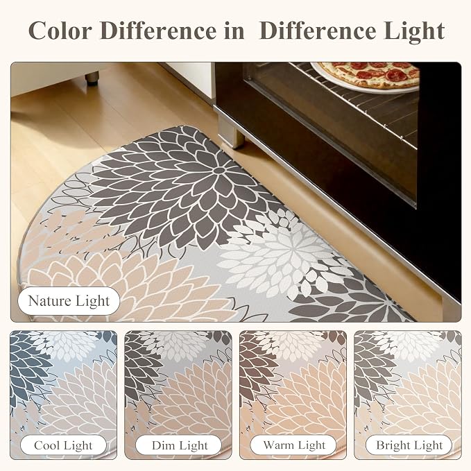 KIMODE Half Circle Kitchen Mats for Floor Cushioned Anti Fatigue 2PCS Semi | 28"x18"+28"x18",Half Round,Pink,Boho Kitchen Rug Sets of 2,Non Slip,Waterproof,Padded Kitchen Carpet Decor for Sink Laundry