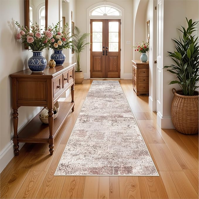 Carpet Runners for Hallway 12ft: 3x12 Runner Rug Washable Non Slip Long Carpet Runner for Kitchen Bedroom - Modern Neutral Low Pile Wide Decoration Floor Mat for Newlyweds Pet Family(3x12 Beige-Brick)