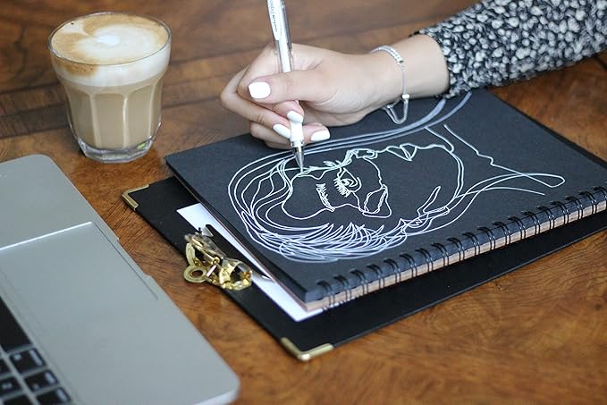 Unruled Blackout Blank Spiral Notebook, 70lb Premium Plain Black Paper, 55 Sheets, Recycled and Sustainable, 10.5" x 8", 2 Pack, Black Foil/Wire