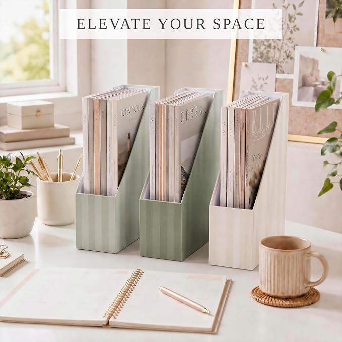 Beautiful Magazine Holder Set of 3 - Sturdy File Holder to Organize Your Desk or Shelves - The Perfect Office & Work Storage to Effortlessly Arrange Your Paperwork, Files, Magazines, Books or Binders