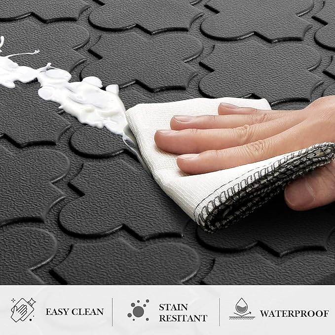 Kitchen Mat [2 PCS] Cushioned Anti-Fatigue Floor Mat Water Resistant Non-Skid Kitchen Mats and Rugs Ergonomic Comfort Foam Kitchen Rugs Standing Mat for Floor Office Sink(Black,17.3"x28"+17.3"x60")