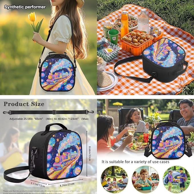 Rainbow Train Backpack Set for Girls, Cartoon Print School Backpack with Lunch Box, Pencil Case & Water Bottle Sleeve, 17 Inch Elementary Bookbag for Kids Ages 6-10