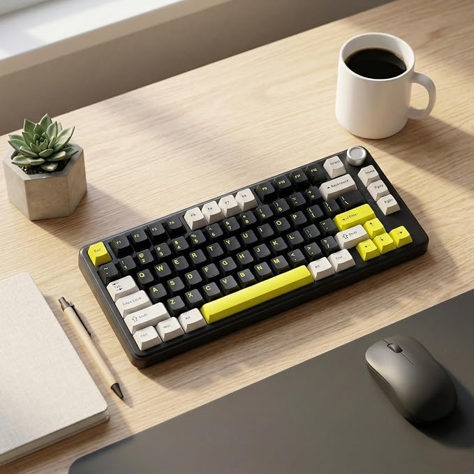 130 Keys Black Grey Yellow PBT Keycaps, Double Shot Cherry Profile Keycap Set, Custom Mechanical Keyboard Keycaps for 60% 65% 75% 87% 100% ANSI Layout，Cherry Mx Switches