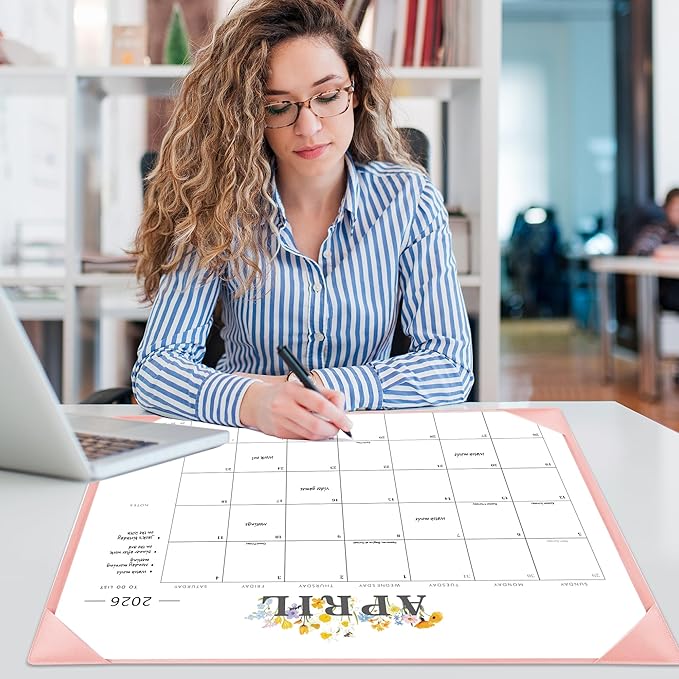Desk Calendar 2026-2027 - 18 Month Desktop Calendars (Jan 2026–Jun 2027),Large 22x17 Monthly Calendar with Home & Office Floral Desk Pad Calendars (Pink, 22 * 17)