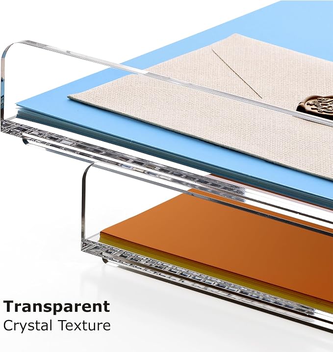 4-Tier Acrylic Stackable Letter Tray Paper Organizer Trays for Desk,Clear | Horizontal File Paper Sorter, Office Supplies Accessories Storage for Letter/A4 Size Folders Documents 12.4inx8.86inx6.65in