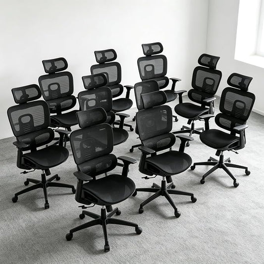 MoNiBloom Ergonomic Office Chair, High Back Mesh Desk Chair, Black, 10 Pack | with 3d armrest, high back desk chair, adjustable headrest, lumbar support, recline range from 90 to 145 degrees, L-Shape