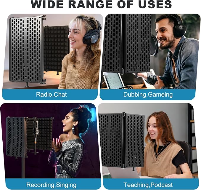 Microphone Stand With Isolation Shield,Recording Studio Equipment With Foldable Mic Shield With Sound Insulation For Recording Studio, Podcasts,Broadcasting