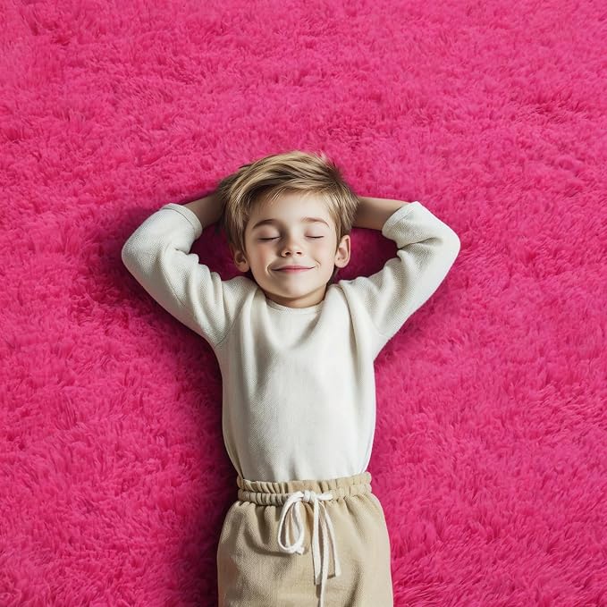 3x5 Rug, Bedside Preppy Dorm Area Rug, College Essentials Small Carpets for Bedroom, Anti Slip Living Room Rugs Home Decor (Hot Pink, 3 x 5)