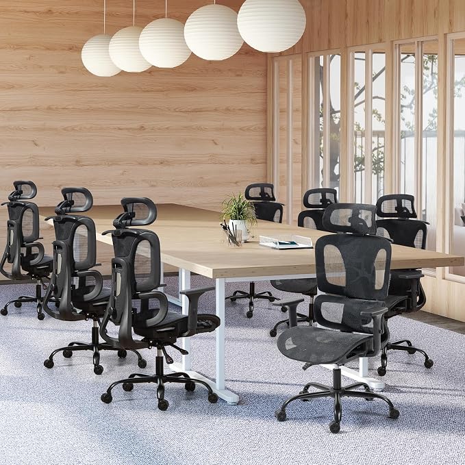 ECOTOUGE Black Ergonomic Mesh High Back Office Chair | Lumbar Support, Adjustable Headrest, 3D Armrests, Reclining, Breathable Mesh, Sturdy Base, 360° Swivel, for Office, Gaming