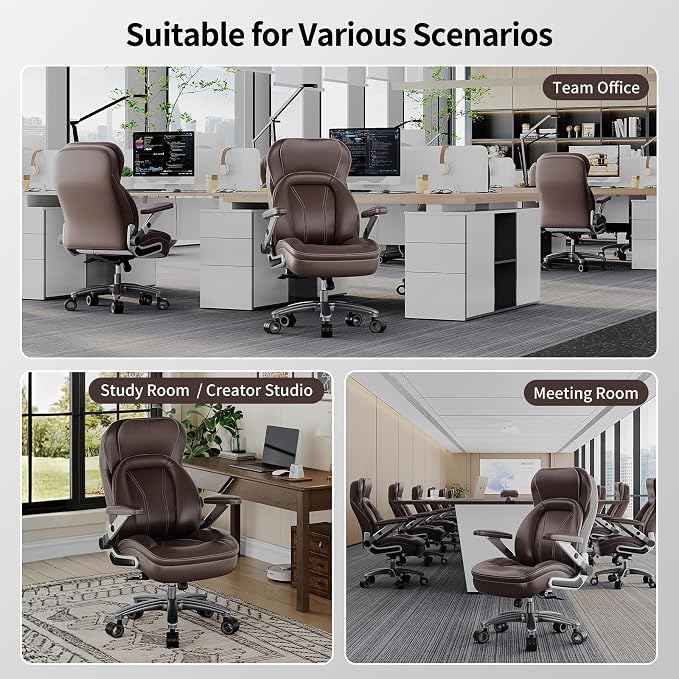 Big and Tall Office Chair, Heavy Duty Desk Chair with 5D Arms, Adjustable Lumbar Support & Height, Tilt Function, PU Leather High Back Ergonomic Executive Computer Chair