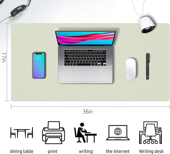 Aothia Double-Sided PU Leather Desk Pad - Non-Slip Large Mouse Pad & Desk Mat for Office, Home - Waterproof, Easy to Clean, Durable Dual-Sided Surface (36" x 17", Matcha Green)