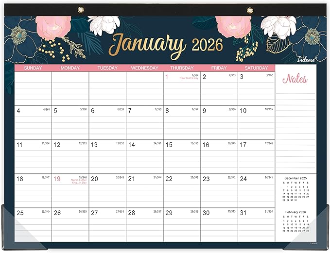 2026 Desk Calendar - Jan 2026 - Dec 2026, 12 Months Desk/Wall Calendar 2026, 14.6" x 11.5", 2-in-1 Desk Calendar, Holidays, Notes, Cutting-line Design, Corner Protectors & Hanging Holes