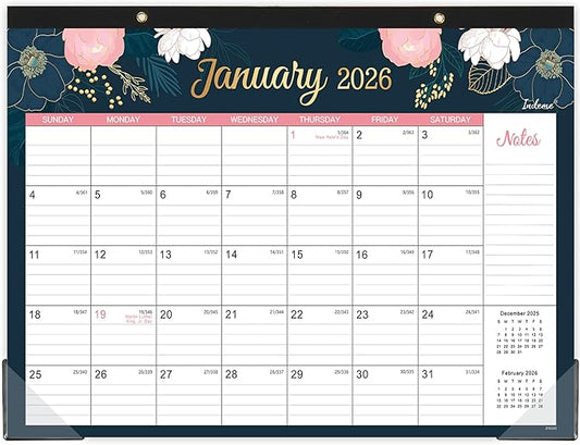 2026 Desk Calendar - Jan 2026 - Dec 2026, 12 Months Desk/Wall Calendar 2026, 14.6" x 11.5", 2-in-1 Desk Calendar, Holidays, Notes, Cutting-line Design, Corner Protectors & Hanging Holes