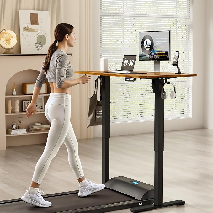 YESHOMY Height Adjustable Electric Standing Desk, 39 x 24 Inches Memory Home Office Sit Stand up Desk with Phone Holder and USB Charging Port, Rustic Brown