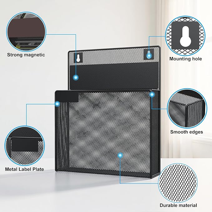 Magnetic Wall File Folder, 1 Pockets File Folder Organizer, Office Hanging Magazine Rack, Magnetic Paper Holder, No Drilling Mail Organizer for Refrigerator, Office