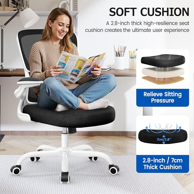 ALLGOD Office Chair Ergonomic Desk Chair, Breathable Mesh Desk Chair Comfy with Lumbar Support, Flip-up Armrests, Computer Chairs Comfortable for Home, Office, Work, Standard, 300Lbs