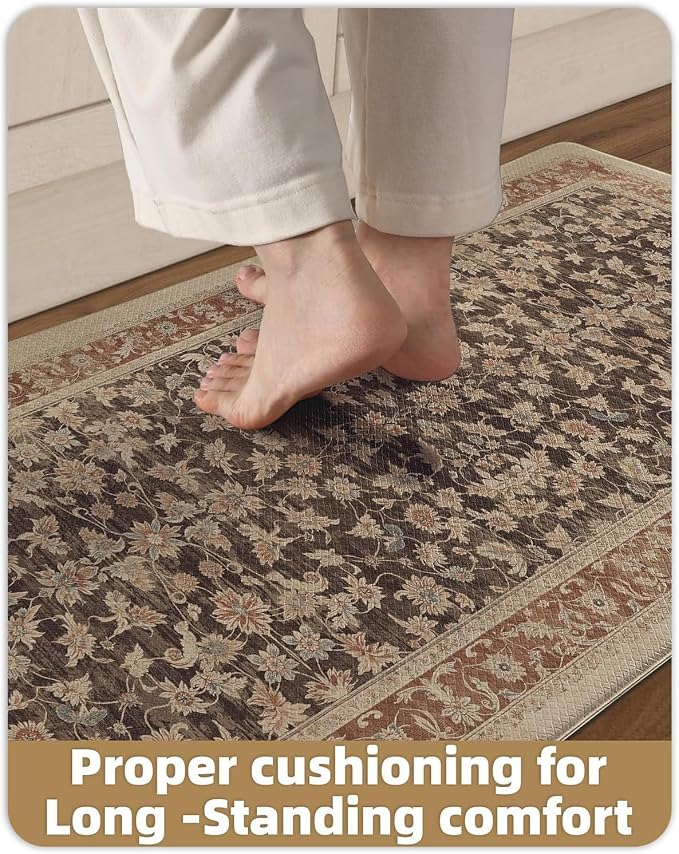 Color&Geometry Kitchen Mat 60x150cm Faded Vintage Anti Fatigue, Light Taupe | 0.4in Cushion Standing Mat For Cooking/Working/Laundry, Boho Decor, Non Slip PVC Kitchen Rug, Oil/Water Proof, Anti Slip