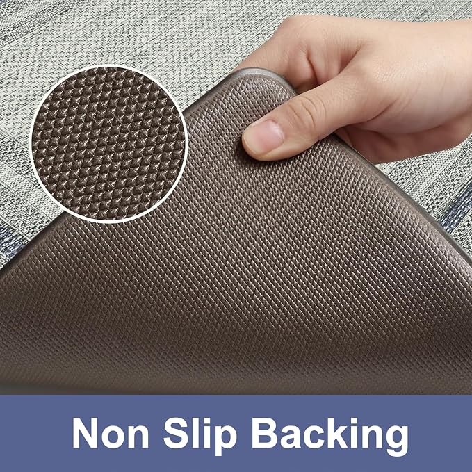 KIMODE Anti Fatigue Kitchen Mats 2PCS, Non-Slip Waterproof Kitchen Rugs, Cushioned Kitchen Mat for Floor, Comfort Standing Mat for Sink, Laundry, Office, Desk Blue and Grey 20"x47"+20"x32"