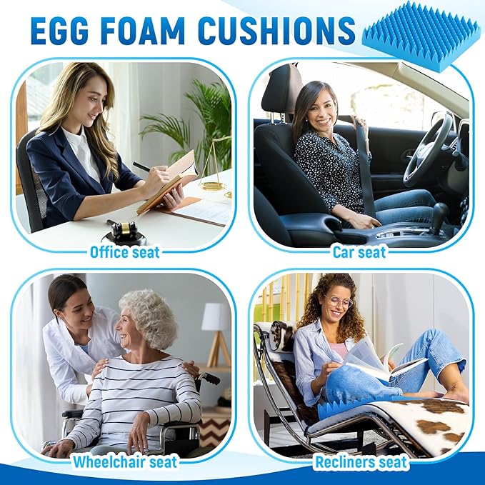 Geiserailie 1 Pcs Egg Foam Pad Eggs Chair Cushion to Relieve Back Foam Seat Cushion Chair Accessories Pad for Office Recliner Wheelchair Home Car (18 x 16 x 4 Inches Egg-Shaped,Blue)