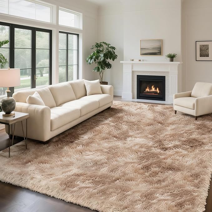 yongyangjuxin Fluffy Rug Shag Area Rug, Mottling Beige 10x14 Area Rugs for Bedroom, Super Soft Shag Rugs for Living Room Bedroom Room Home Decor, Upgrade Anti-Skid Rectangular Fuzzy Rug
