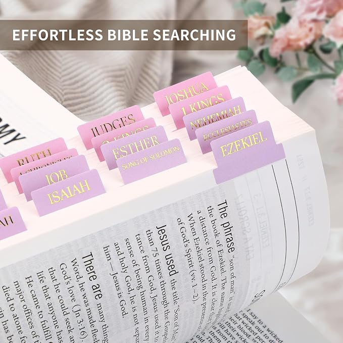 Bible Tabs for Women & Men, Bible Tabs for Study Bible, Large Print Neutral Bible Tabs for Easy Navigation, Bible Index Tabs, 66 Tabs Old & New Testament, Extra 9 Blank Tabs - Violet Ombre