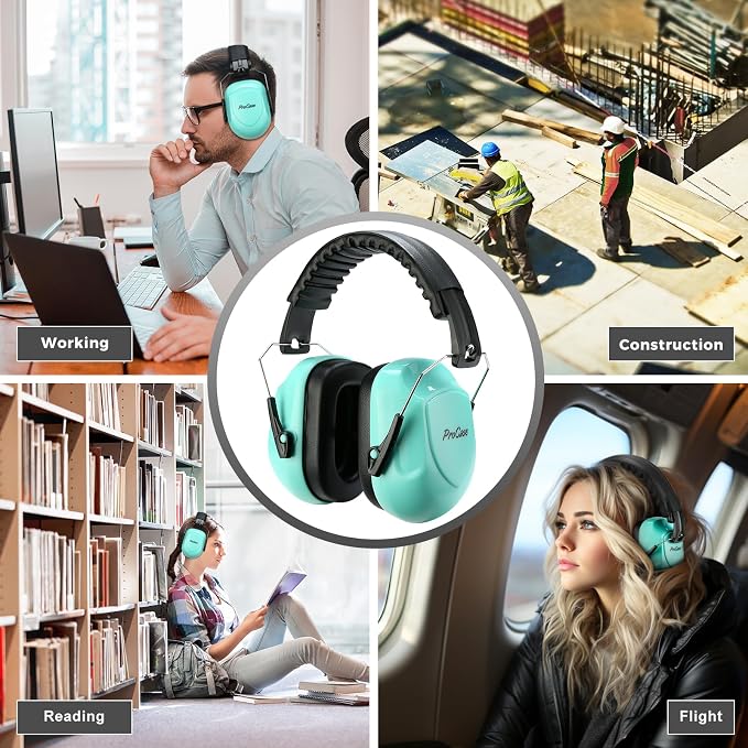 ProCase NRR 28dB Noise Reduction Ear Muffs, Foldable Adjustable Passive Noise Cancelling Headphones for Adults Kids Autism, Hearing Protection for Shooting, Construction, Mowing, Studying -Teal