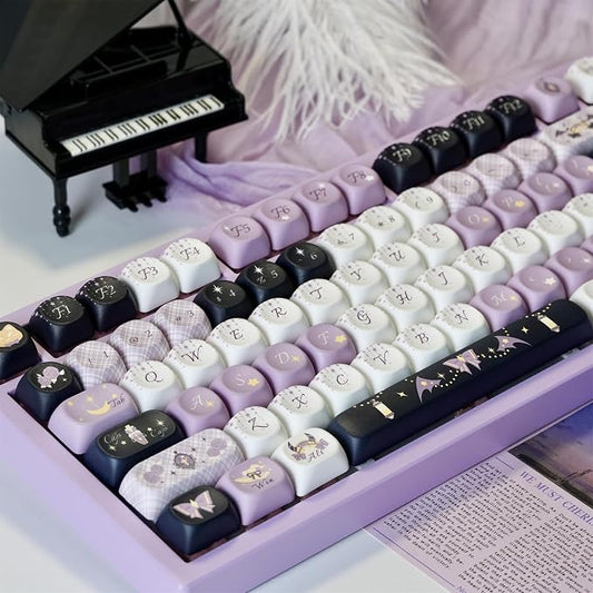 Custom Keyboard Keycaps,MOA Profile Halloween-Themed Keycaps PBT Dye-Sublimation 129 Keys Full Size Key Caps Set for Cherry MX Switches Mechanical Gaming Keyboard DIY (Purple-Witch)