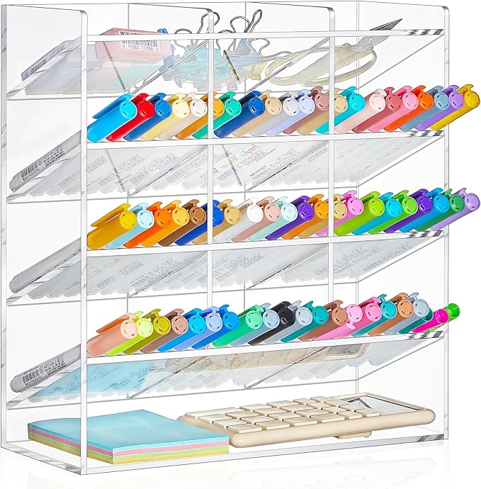 MotiMind Acrylic Pen Organizer Storage for 150 Markers Vertical Marker Organizer Acrylic Pen Display Holder for Office Desk Desktop Stationery Pencil Storage, Clear, 10.2 x 4 x 9.8 Inch