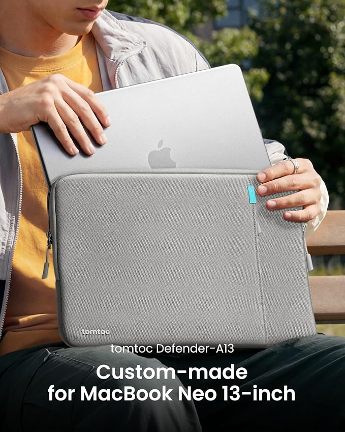 tomtoc 360° Protective Laptop Sleeve Designed for 13-inch New MacBook Neo A3404 (2026) A18 Pro Chip, Water-Resistant Shockproof Computer Case Bag Fits 12-13 Inch Surface Pro Copilot+ PC