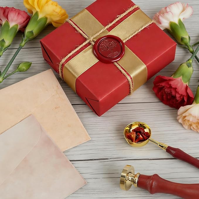 42 Pcs Vintage Paper and Envelopes Set Including 15 Envelopes Sealing 15 Writing Stationery Paper Letter 8 Wax Sticks 2 Tea Candles Wax Spoon and Seal Stamp for Stamp, Parcels, Invitations