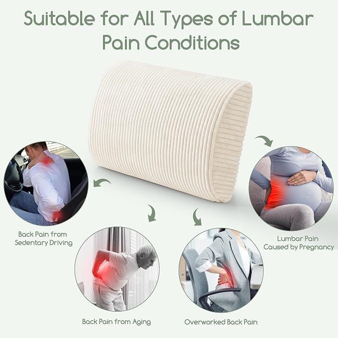 Lumbar Support Pillow for Recliner Chair/Accent Chair/Couch, Extra Large Memory Foam Back Support Cushion for Elderly, Recliner Cushions for Back Rest, Pain Relief, Reading, Washable Cover, Beige