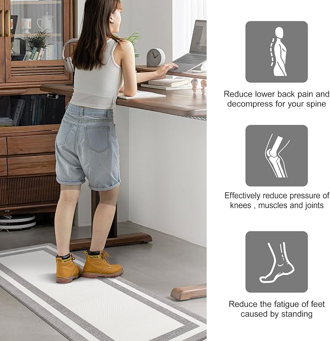 White Kitchen Mat Cushioned Anti-Fatigue Non-Skid Waterproof Rugs Ergonomic Comfort Standing Mat for Kitchen, Floor, Office, Sink, Laundry 17.3"x47.2"