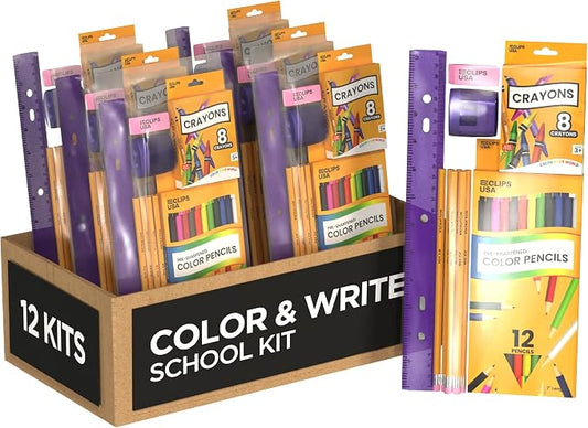 Back to School Supplies Kit for Kids School Supplies Set School Supply Kit Colored Pencils for Kids Color Pencil Set Crayons Bulk for Classroom Wooden Pencil #2 (12)