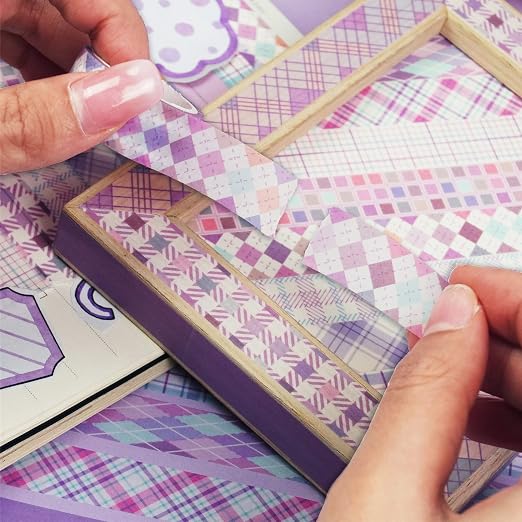 Basic Grid Washi Tape Set 12 Rolls Plaid Decorative Masking Tapes for Arts, DIY Crafts, Journals, Planners, Scrapbook, Wrapping (Purple)