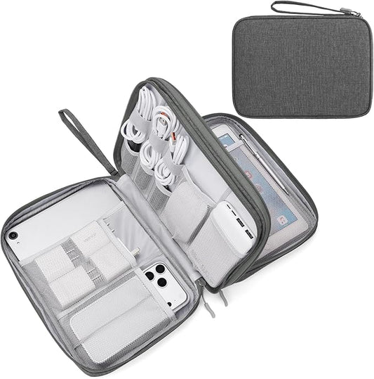 FYY Electronic Organizer, Extra Large Travel Cable Organizer Bag Pouch Portable Waterproof Double Layers All-in-One Storage Bag for iPad, Cable, Power Bank, Laptop Charger for Office/Home, Dark Grey