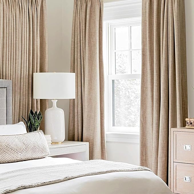 MIULEE 100% Blackout Linen Textured Curtains for Bedroom Solid Thermal Insulated Copper Brown Grommet Room Darkening Curtains & Drapes Luxury Decor for Living Room 42 x 63 Inch (2 Panels)