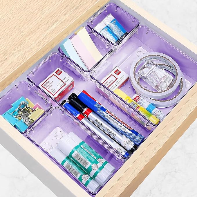 25 PCS Drawer Organizer Set, 5 Size Bathroom and kitchen organizer Trays | Bathroom and kitchen Drawer cabinet organizer Trays, Clear Storage Bins for Makeup, Jewelry, Utensils and Gadgets