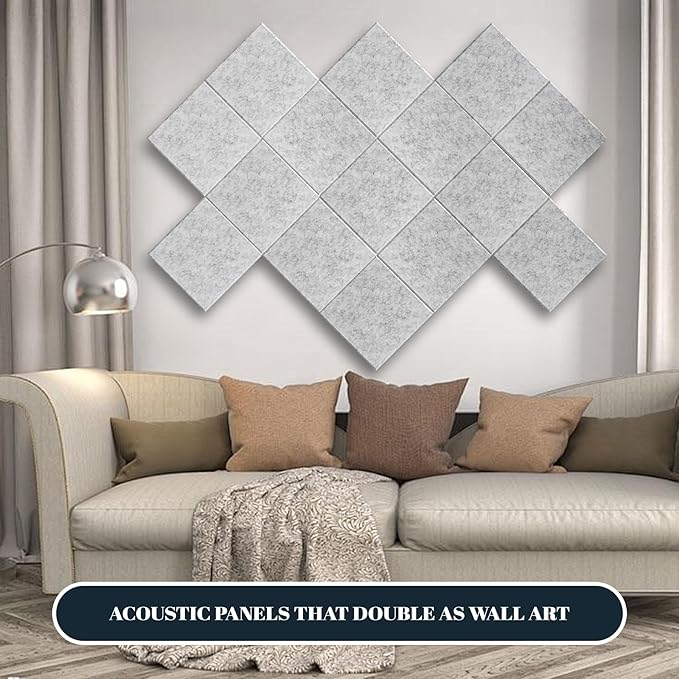 15 Pack Self-Adhesive Sound Proof Foam Panels for Walls, Acoustic Panels 12" x 12" x 0.35" High Density Y-Lined Sound Absorbing Tiles, Flame-Retardant, Peel & Stick(Gray)