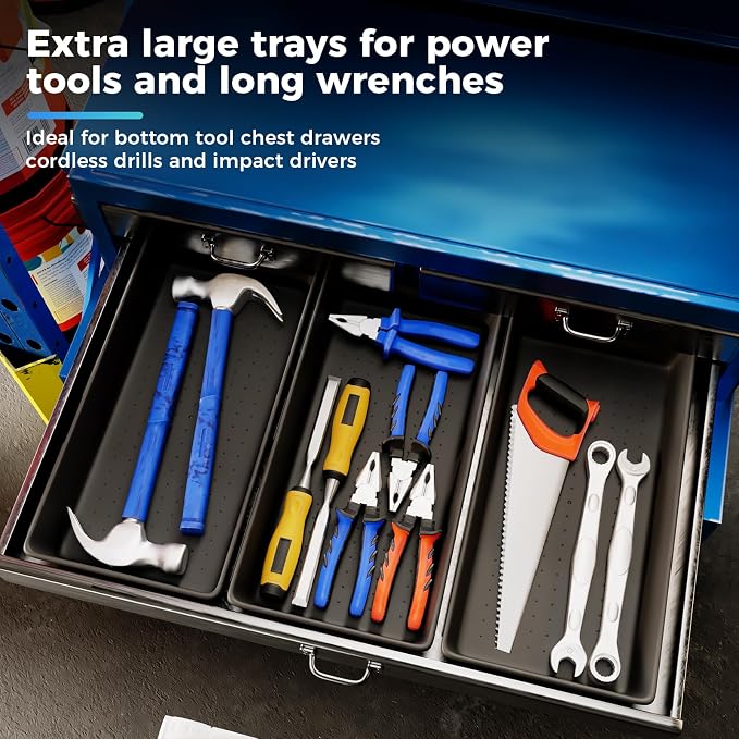 5 PCS Extra Large Toolbox Organizer Trays, Desk Drawer Organizer with EVA Non Slip Pads, Deep Drawer Dividers for Power Tools, Impact Drivers, Cordless Drills, Torque Wrenches (XL_5PCS_Black)