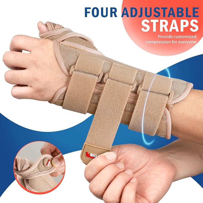 FEATOL Carpal Tunnel Wrist Brace Night Support, Thumb Spica Splint Left Hand for De Quervains Tenosynovitis, Tendonitis, Thumb Brace for Women Men, Beige, Medium/Large
