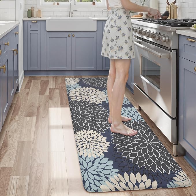 KIMODE Anti Fatigue Kitchen Mats for Floor Cushioned Kitchen Runner Rugs | 20"x59"Blue, Floral,Farmhouse,Waterproof Kitchen Mat ,Comfort Standing,Wipe Clean,Kitchen Runner Rug Laundry Sink Floor