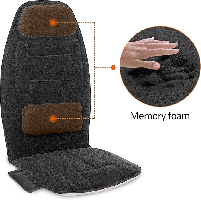 Snailax Vibration Back Massager with Heat, Massage Chair Pad,Black | 【Gift for Men Women】10 Vibration Motors, 5 Massage Modes, Adjustable 3 Intensity, Gentle Heating, Timer