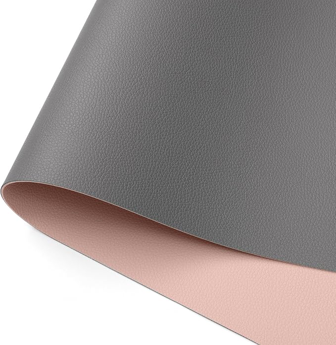 Dual Sided Desk Pad Faux Leather Desk Mat Large Mouse Pad | Desk Pad Protector Non-Slip Waterproof Desk Mouse Pad for Writing Desk, Office, Home(Pink Gray 23.6"X13")