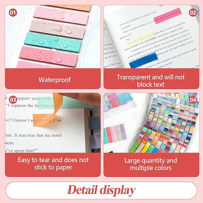 ReliThick 16000Pcs Annotation tabs Sticky Tabs for Books Transparent Sticky Notes 80 Color Writable Page Markers Book Flags Strip for Annotating Reading Supplies Bookish Gift