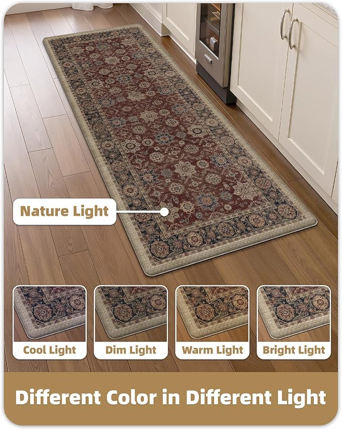 Color&Geometry Kitchen Mat 24x59 Faded Vintage Anti Fatigue, Deep Russet | 0.4in Cushion Standing Mat For Cooking/Working/Laundry, Boho Decor, Non Slip PVC Kitchen Rug, Oil/Water Proof, Anti Slip