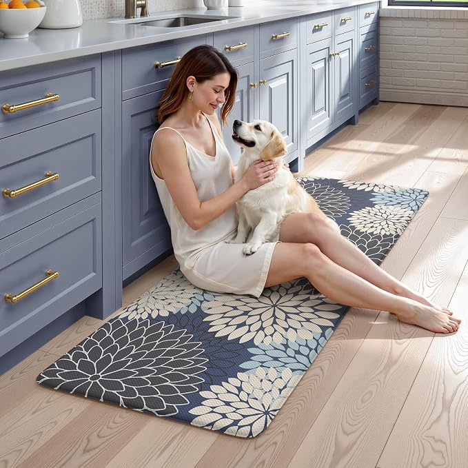 KIMODE Anti Fatigue Kitchen Mats for Floor Cushioned Kitchen Runner Rugs | 20"x59"Blue, Floral,Farmhouse,Waterproof Kitchen Mat ,Comfort Standing,Wipe Clean,Kitchen Runner Rug Laundry Sink Floor