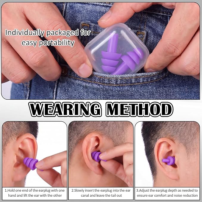 24 Pair Purple Ear Plugs Bulk NRR 29dB Reusable Silicone With Plastic Cases - Soft Foam for Sleeping, Noise Cancelling, Concerts, Shooting, Swimming, Noise Reduction