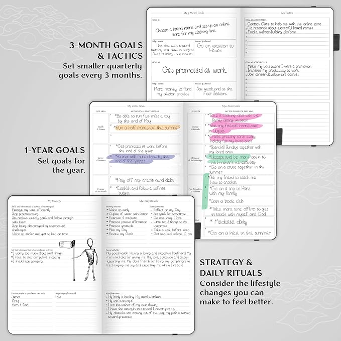 Legend Undated Weekly Planner – Goal Planner Journal & Organizer Notebook – Agenda Book with Monthly Calendar & To-Do List, A5 (Black)