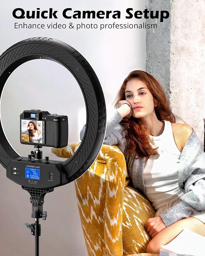 UBeesize 22'' Ring Light with 72'' Stand, 60W Large Ring Light with Phone Holder, Dimmable LED Light for Makeup Barber Stylist Tattoo YouTube TikTok Photography