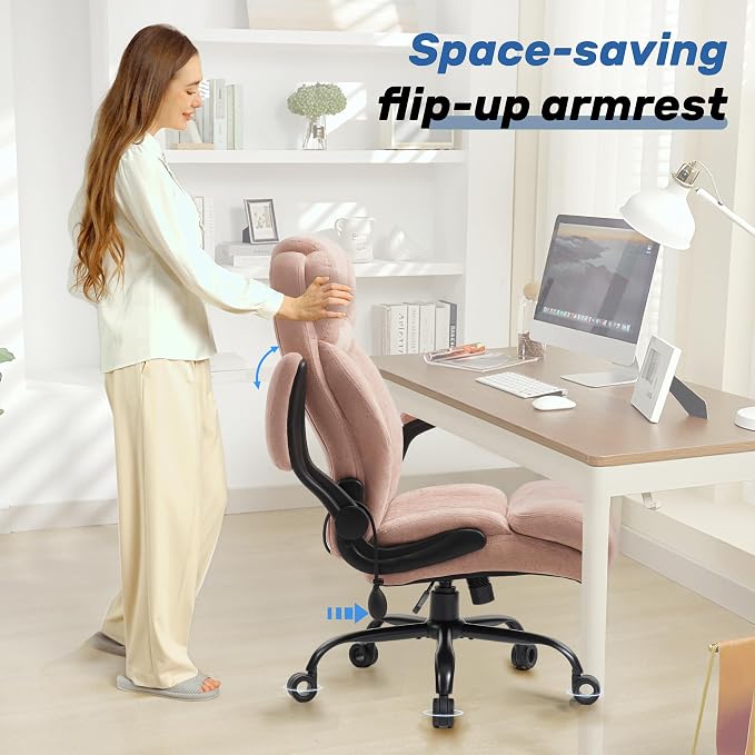 550LBS Big and Tall Office Chair, Comfy Heavy Duty Executive Chair with Adjustable Lumbar Support Double Spaces Casters, Fabric Extra Wide Seat Ergonomic Computer Desk Chair for Back Pain,Pinkcloth